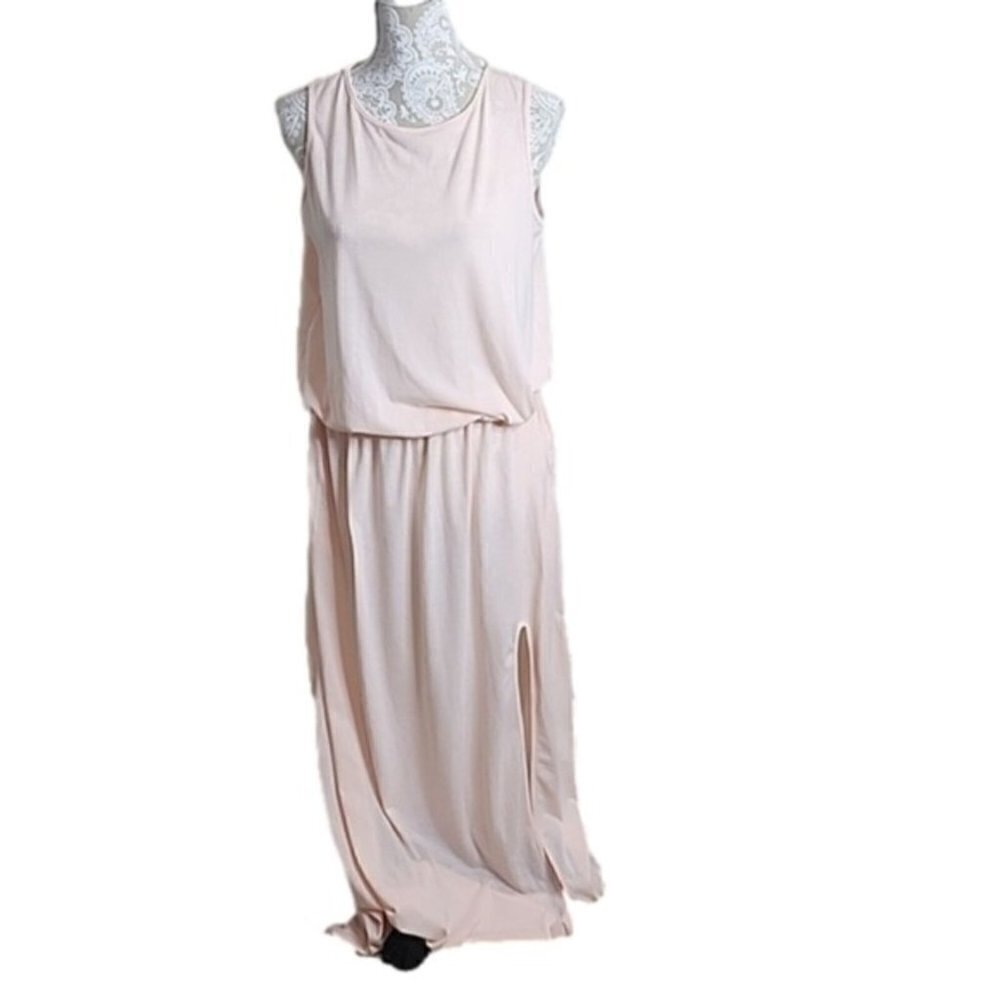 C.O.Z.Y Dress Maxi Light Pink Tshirt dress Sleeveless pockets Slit NWT Women's 8